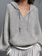 Casual Long-Sleeve Knitted Hoodie