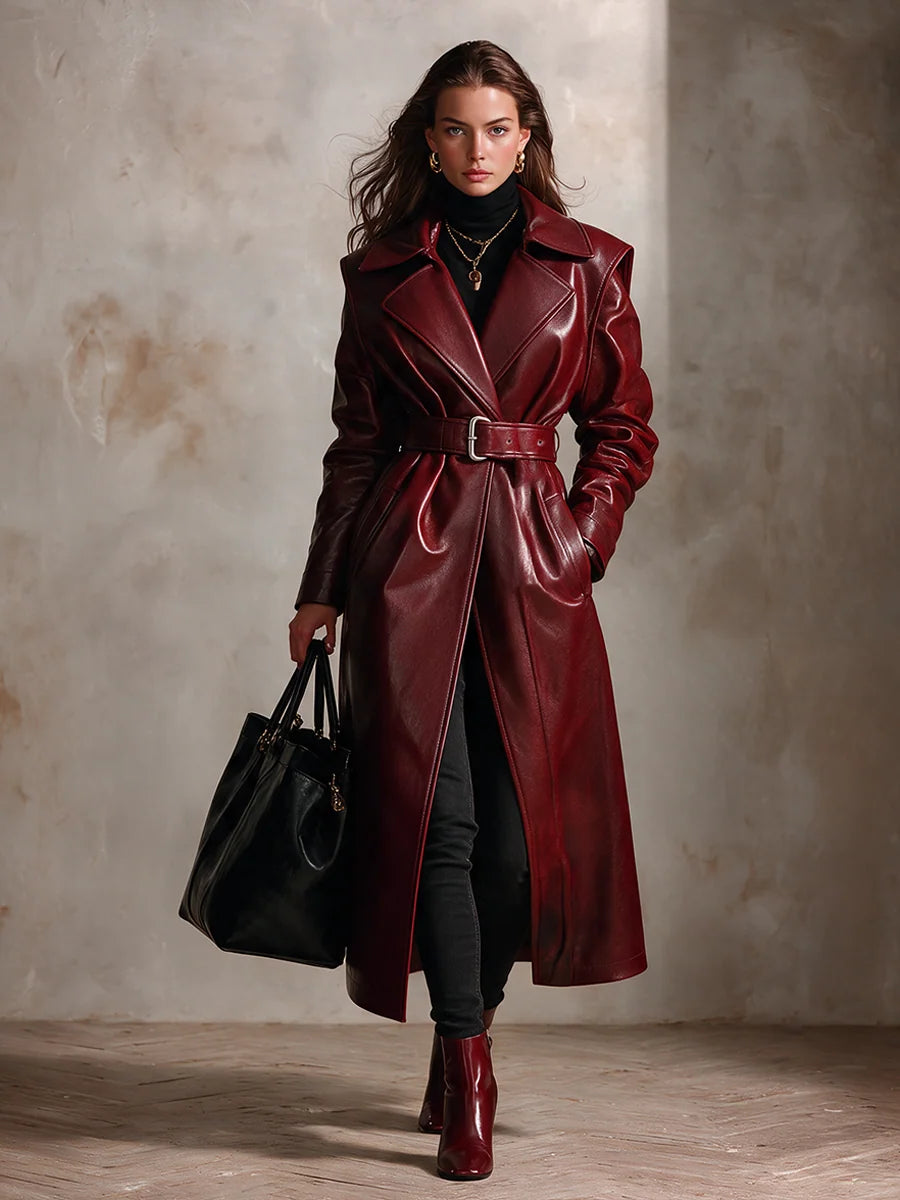 Vintage Belted Leather Trench Coat