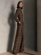 Vintage Plaid Woolen Stand Collar Wide Leg Jumpsuit