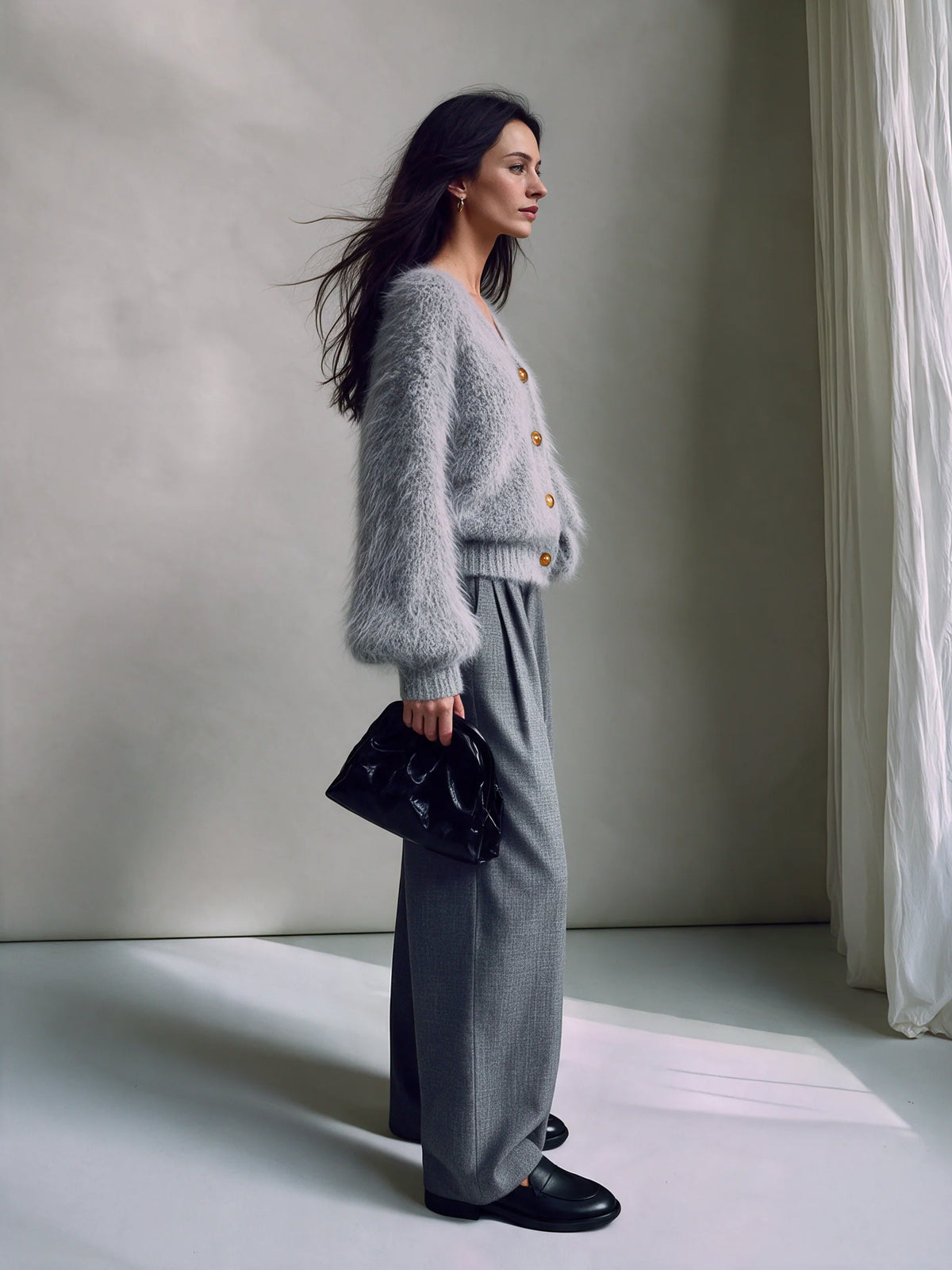 Fluffy Mohair V-Neck Cardigan