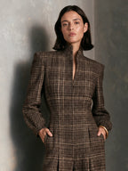 Vintage Plaid Woolen Stand Collar Wide Leg Jumpsuit