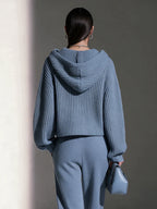 Hooded Long-Sleeve Knit Cardigan
