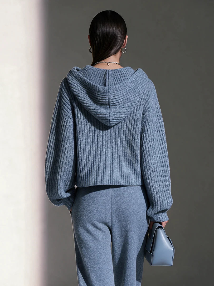 Hooded Long-Sleeve Knit Cardigan