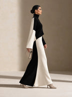 Colorblock Ribbed Knit Black White Maxi Set