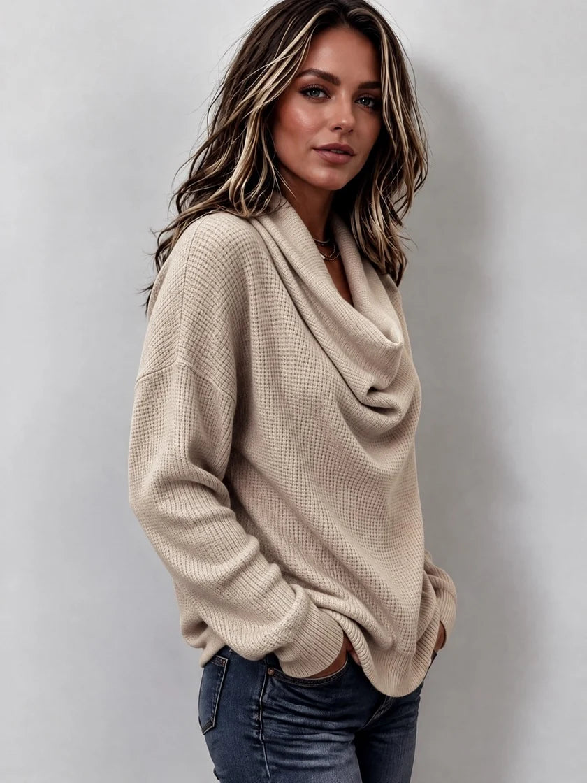 Retro Casual Duffle Collar Waffle Knit Loose Sweatshirt