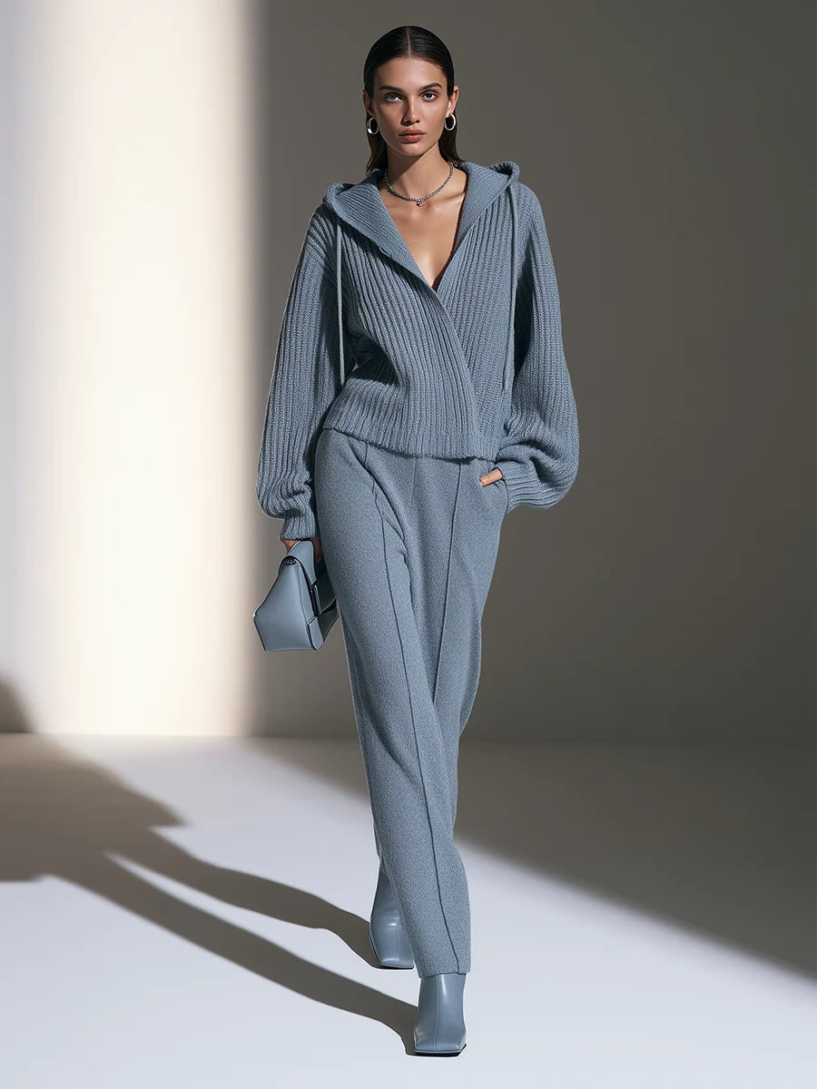Hooded Long-Sleeve Knit Cardigan