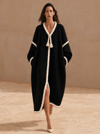Oversized Ribbed Knit Dress with Braided Rope Trim