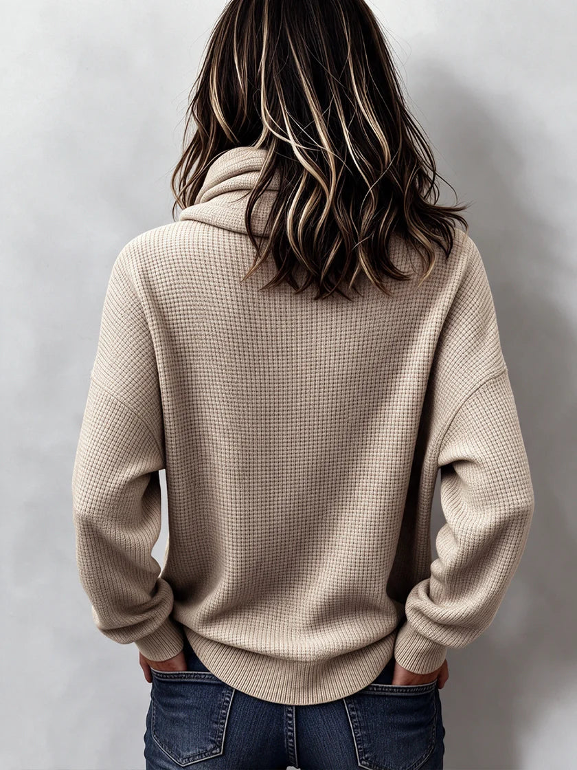 Retro Casual Duffle Collar Waffle Knit Loose Sweatshirt