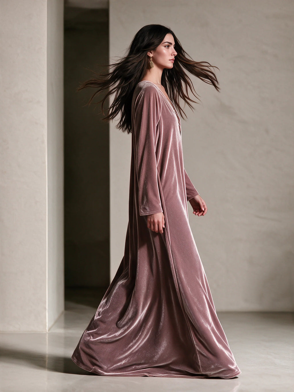 Velvet Criss‑Cross V‑Neck Maxi Kaftan