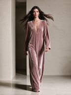 Velvet Criss‑Cross V‑Neck Maxi Kaftan