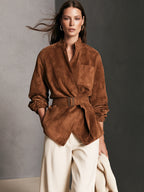 Chaqueta casual marrón de ante de manga larga