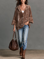 Brown Velvet Long-Sleeve Hoodie