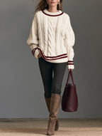 Casual Cable-Knit Long-Sleeve Crew-Neck Sweater