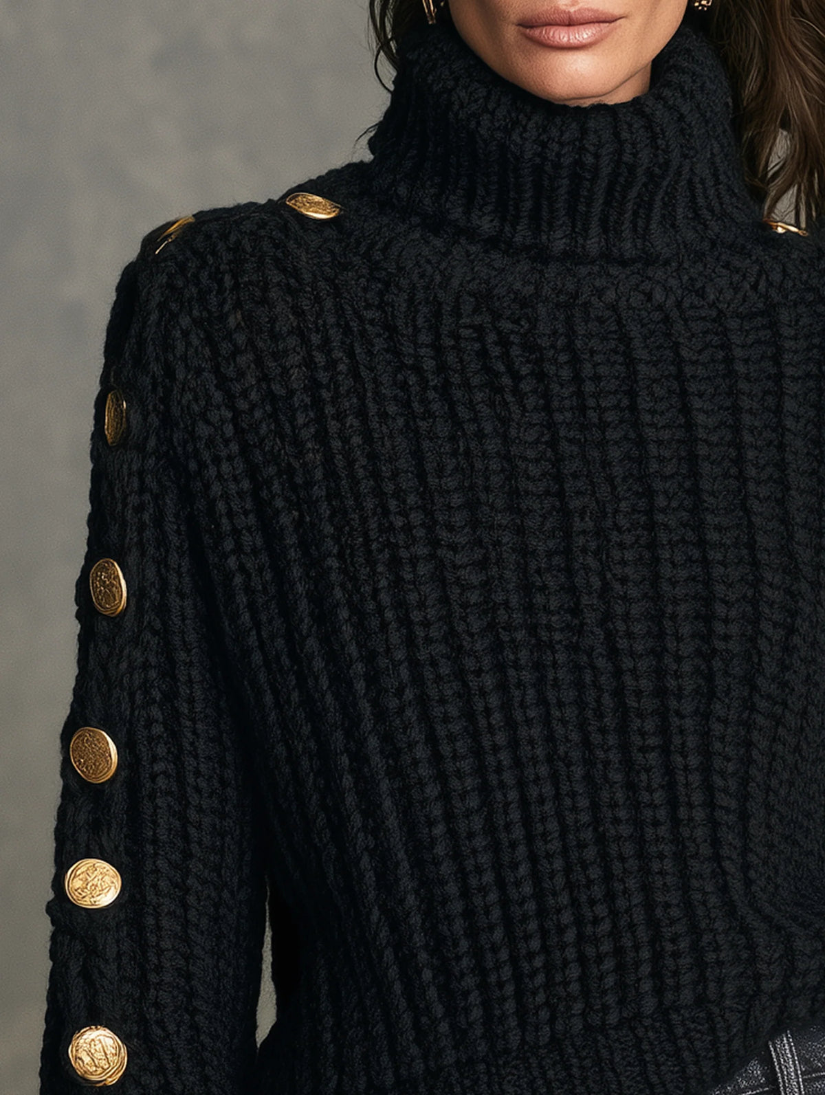 Black Long-sleeve Turtleneck Knit Sweater