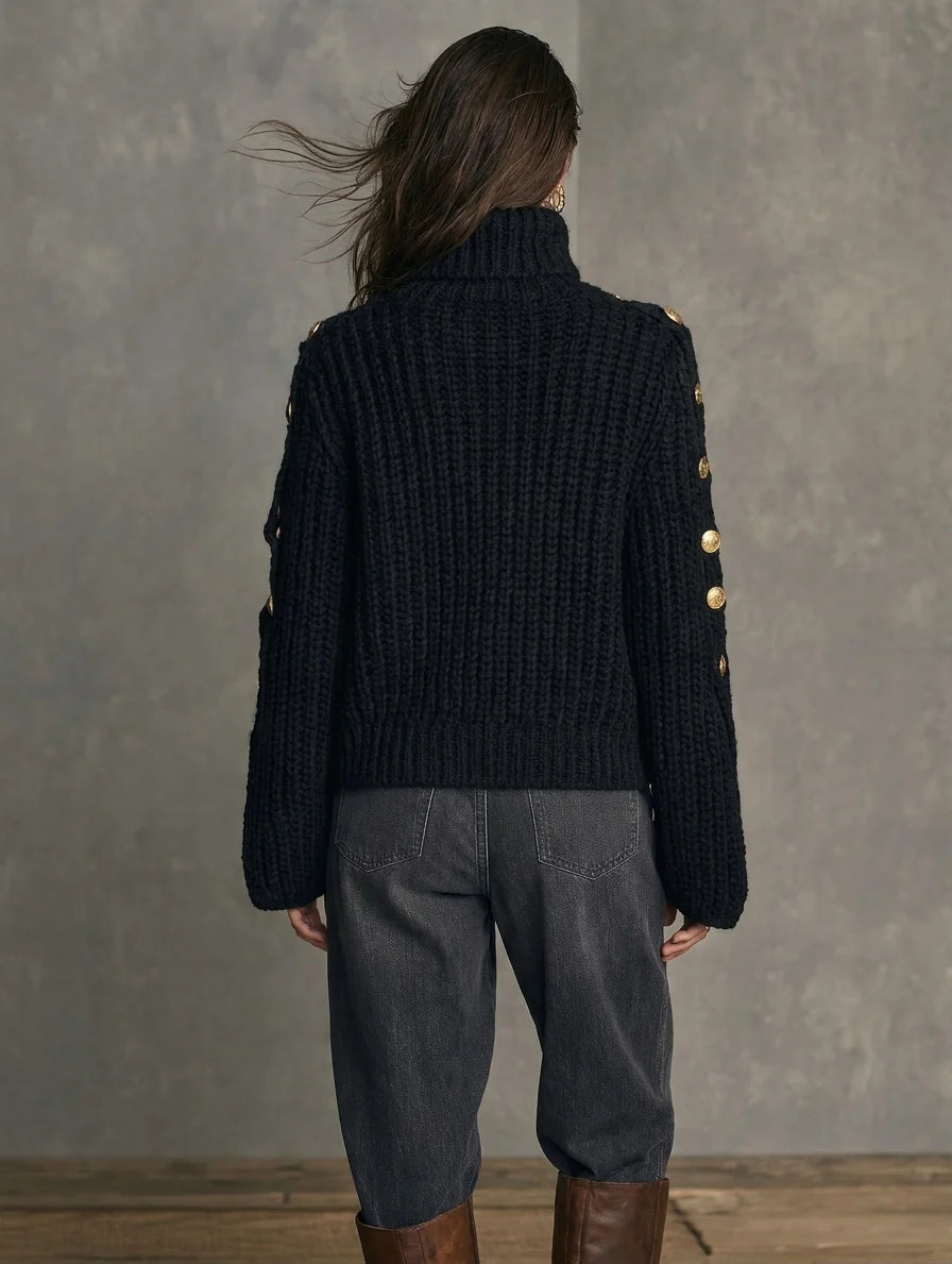 Black Long-sleeve Turtleneck Knit Sweater