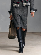 Herringbone Blazer & Plaid Pencil Skirt Set