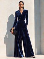 Luxury Velvet Wide-Leg Jumpsuit With Defined Waist