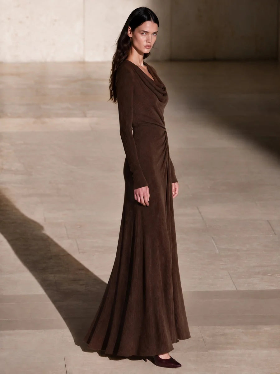 Long Sleeve Cowl Neck Party Maxi Dress