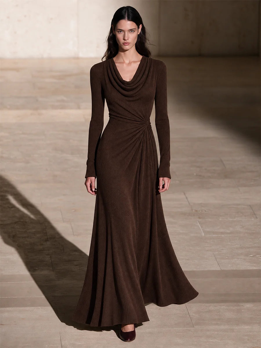 Long Sleeve Cowl Neck Party Maxi Dress