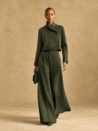 Asymmetric Cropped Jacket and Wide-Leg Trousers Set