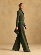 Asymmetric Cropped Jacket and Wide-Leg Trousers Set