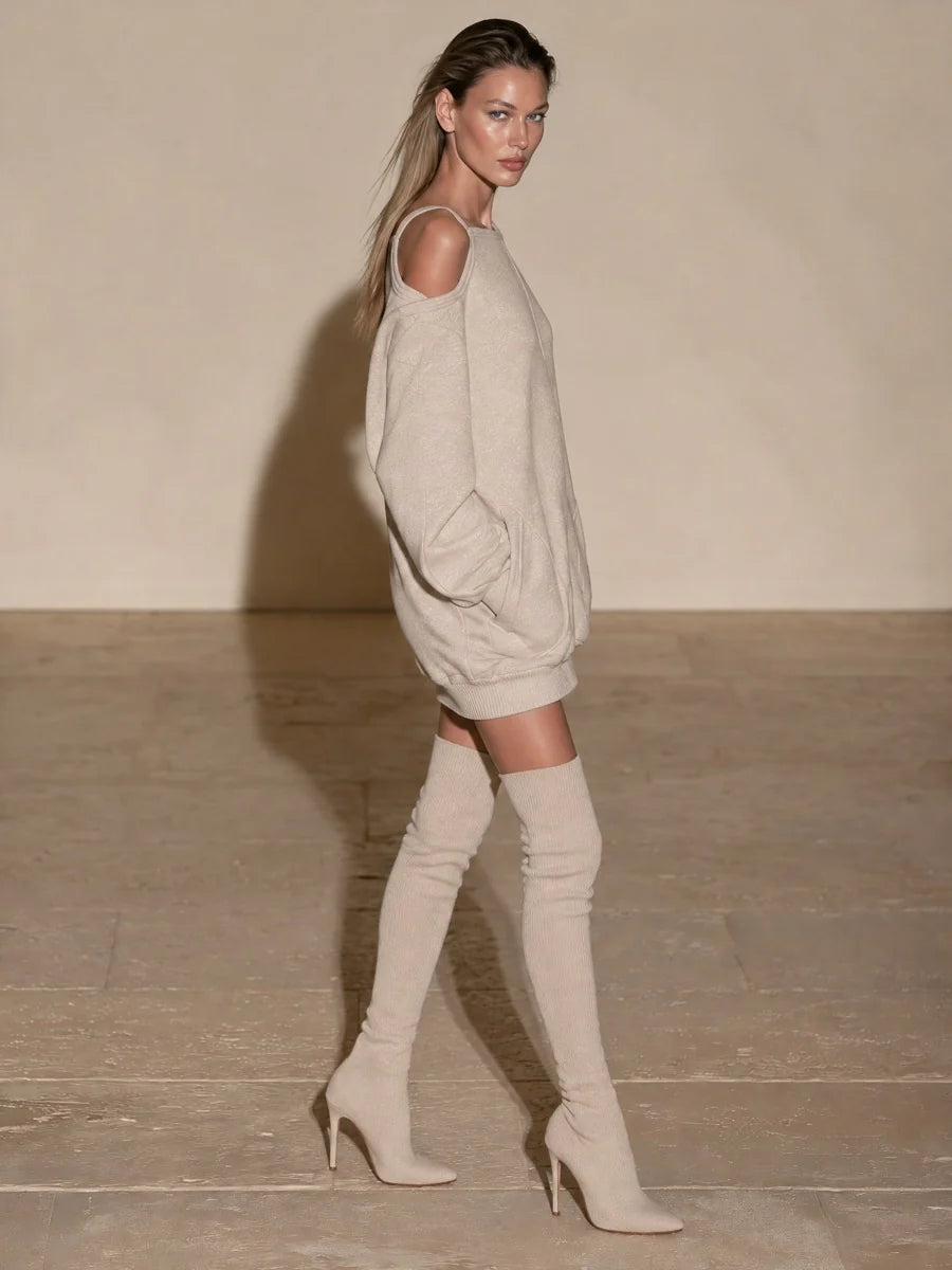 Cold-Shoulder Oversized Sweatshirt Mini Dress