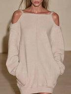 Cold-Shoulder Oversized Sweatshirt Mini Dress
