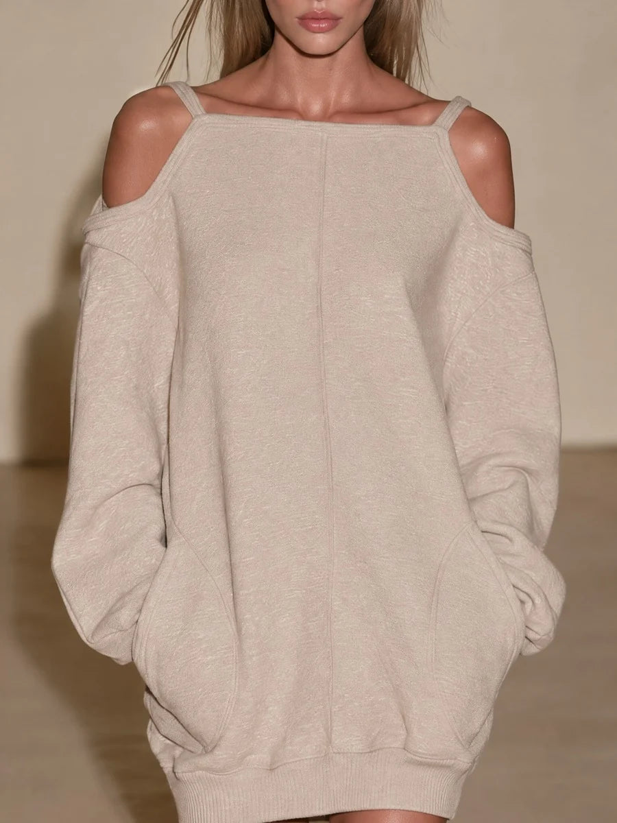 Cold-Shoulder Oversized Sweatshirt Mini Dress