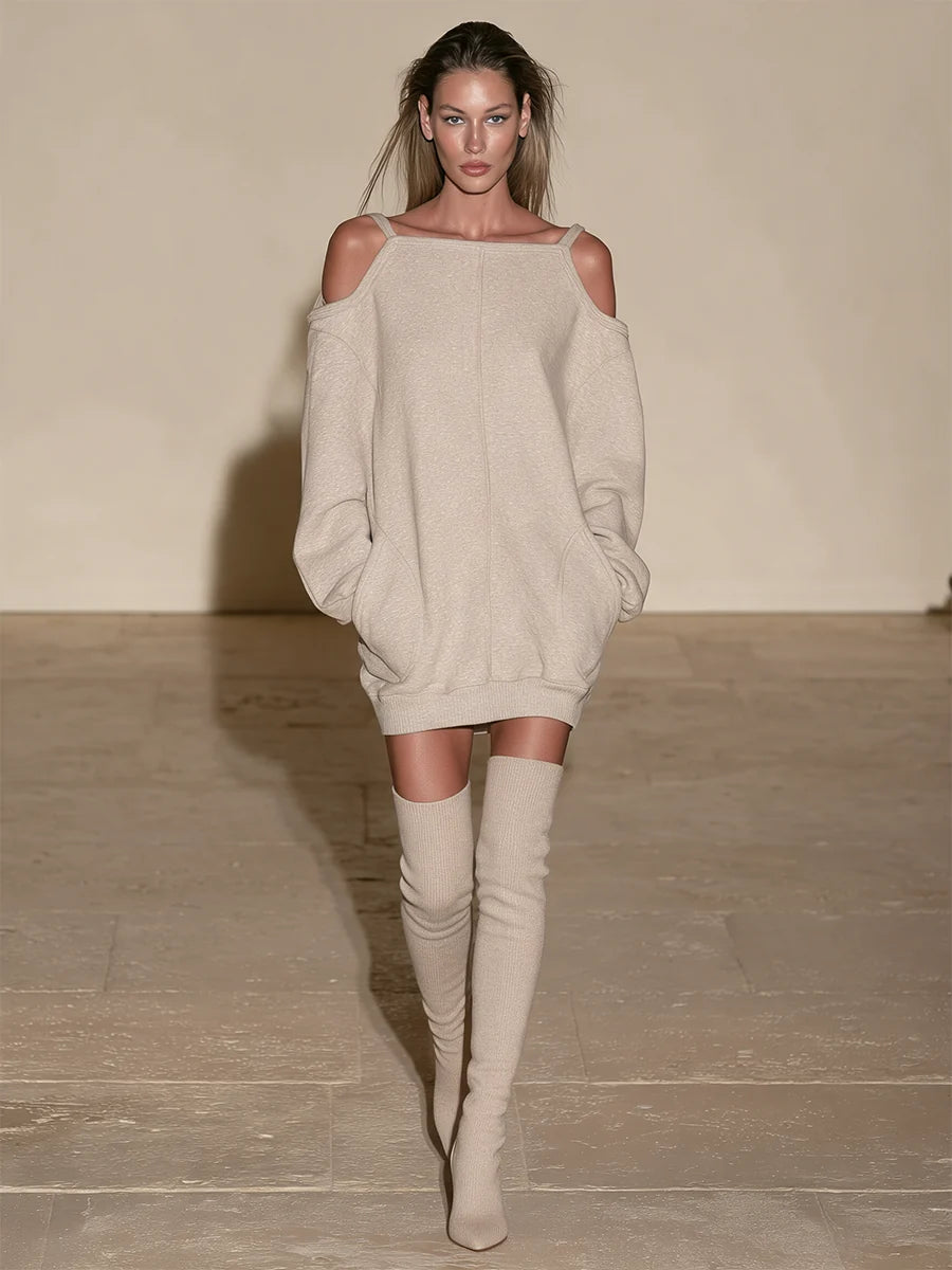 Cold-Shoulder Oversized Sweatshirt Mini Dress