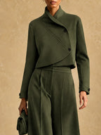 Asymmetric Cropped Jacket and Wide-Leg Trousers Set
