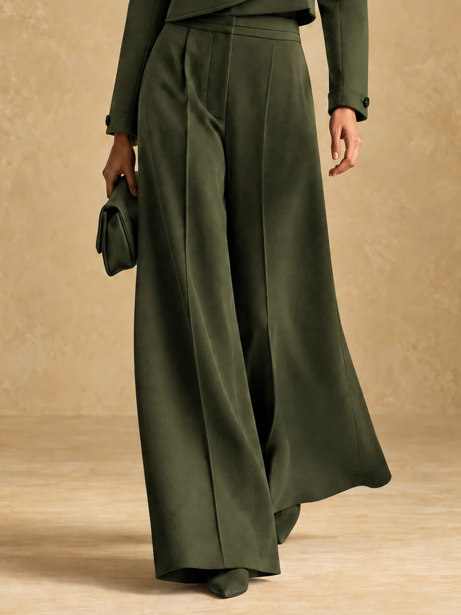 Asymmetric Cropped Jacket and Wide-Leg Trousers Set