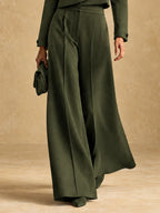 Asymmetric Cropped Jacket and Wide-Leg Trousers Set