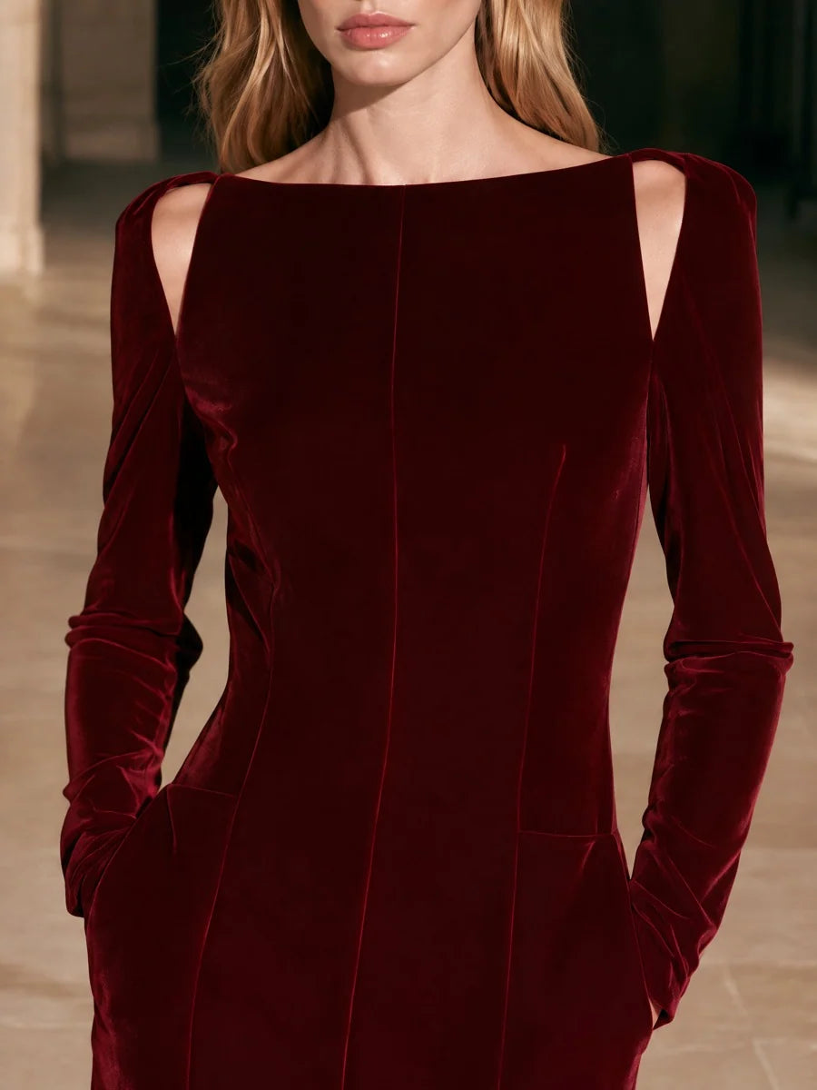 Cutout Sleeve Velvet Party Mini Dress