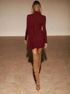 Long Sleeve Drape Cocktail Mini Dress