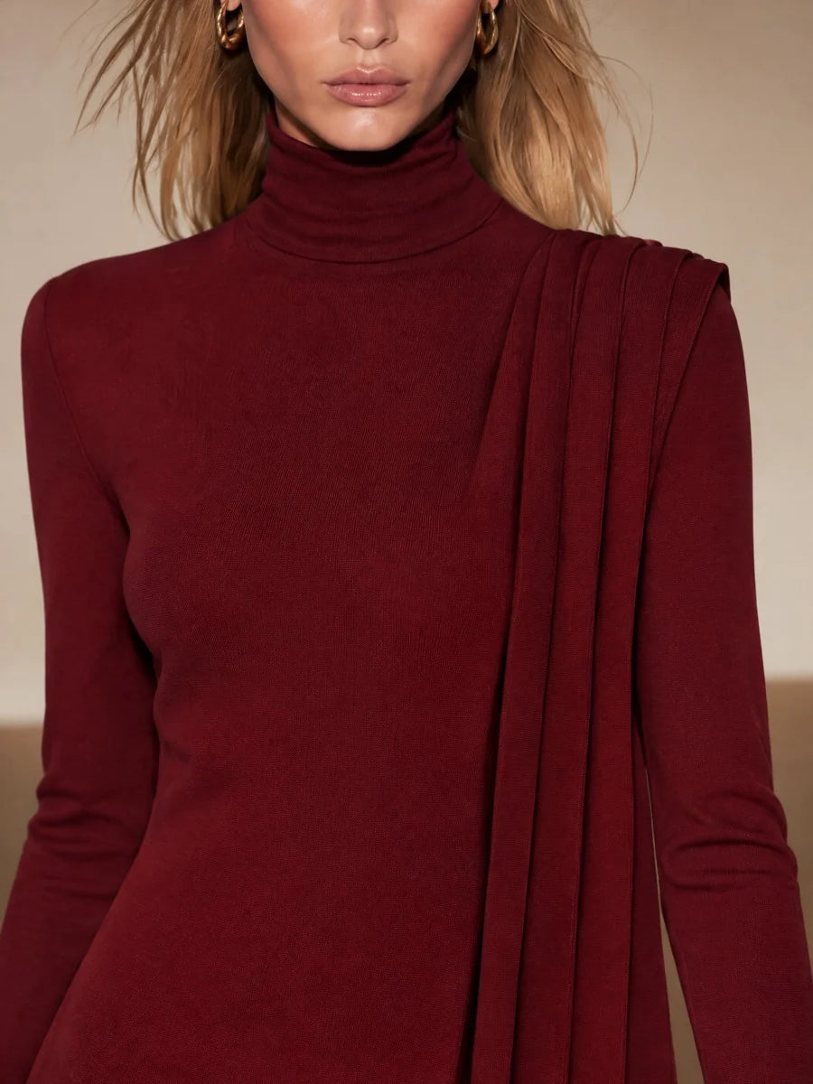 Long Sleeve Drape Cocktail Mini Dress