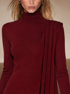 Long Sleeve Drape Cocktail Mini Dress