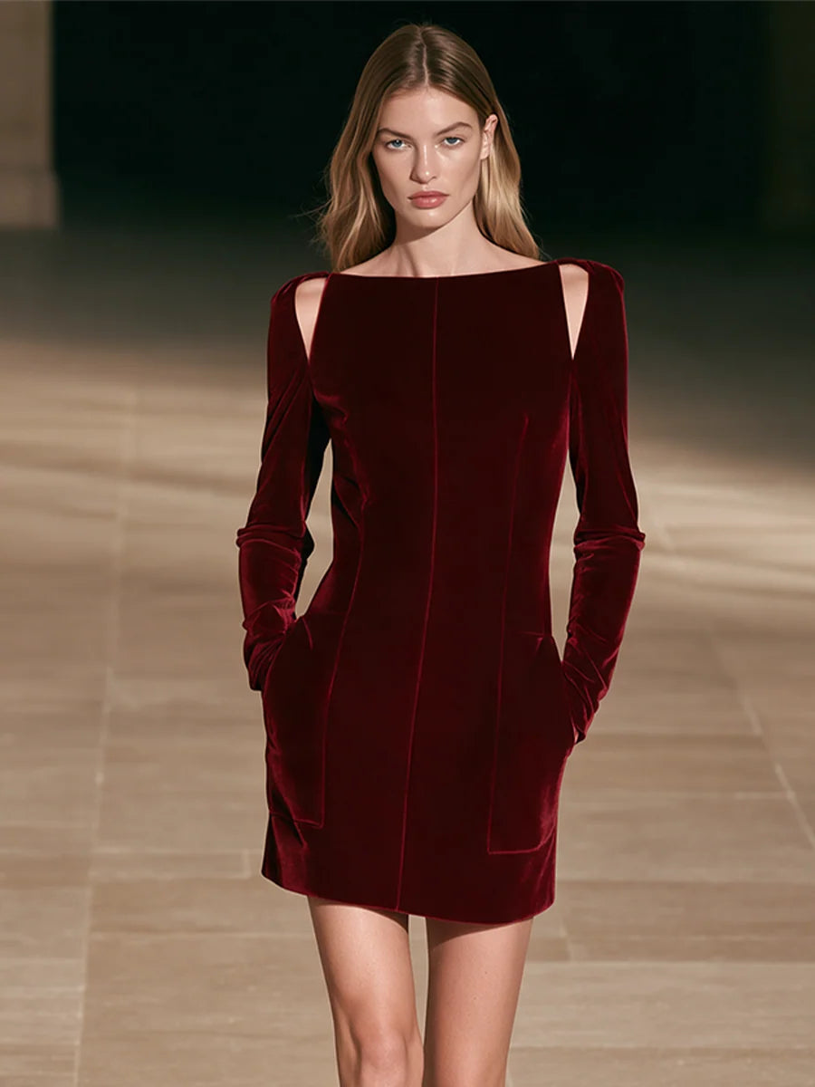 Cutout Sleeve Velvet Party Mini Dress