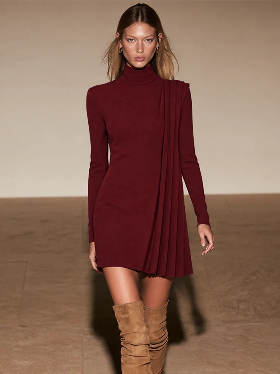 Long Sleeve Drape Cocktail Mini Dress