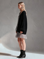 Color-Block V-Neck Wool Knit Mini Dress