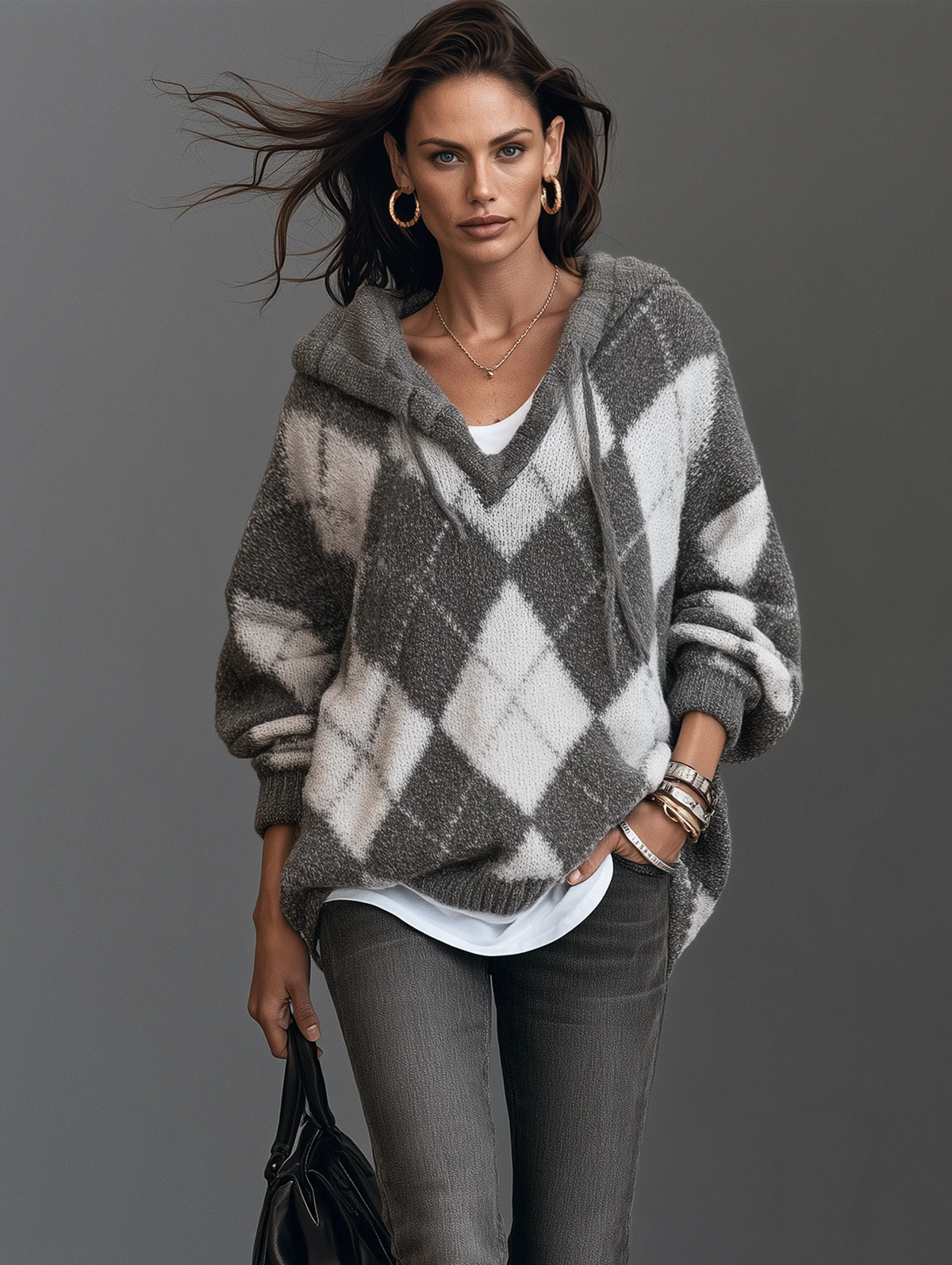 Elegant Knitted Long-Sleeve Hooded Sweater