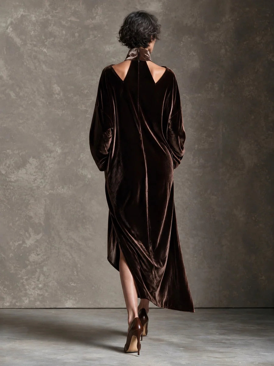 Loose Turtleneck Velet Maxi Dress