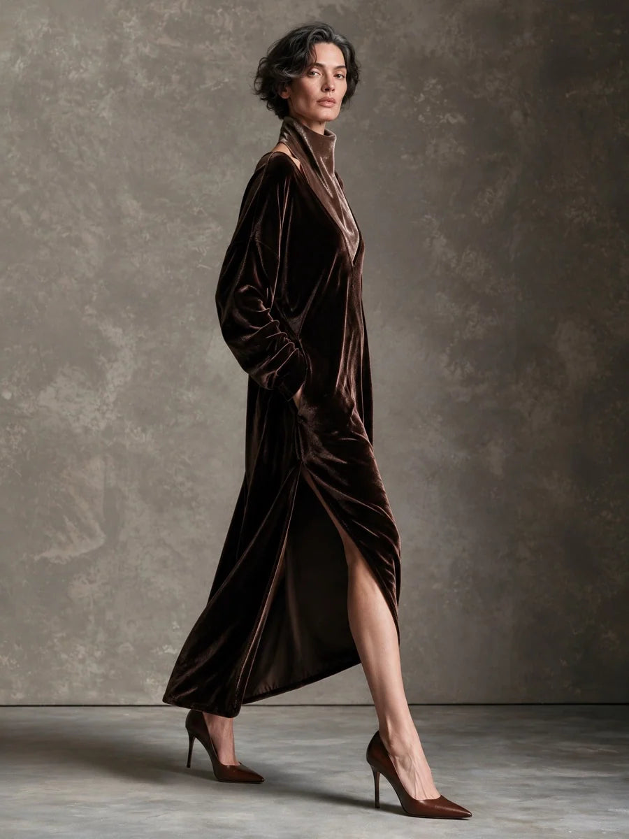 Loose Turtleneck Velet Maxi Dress