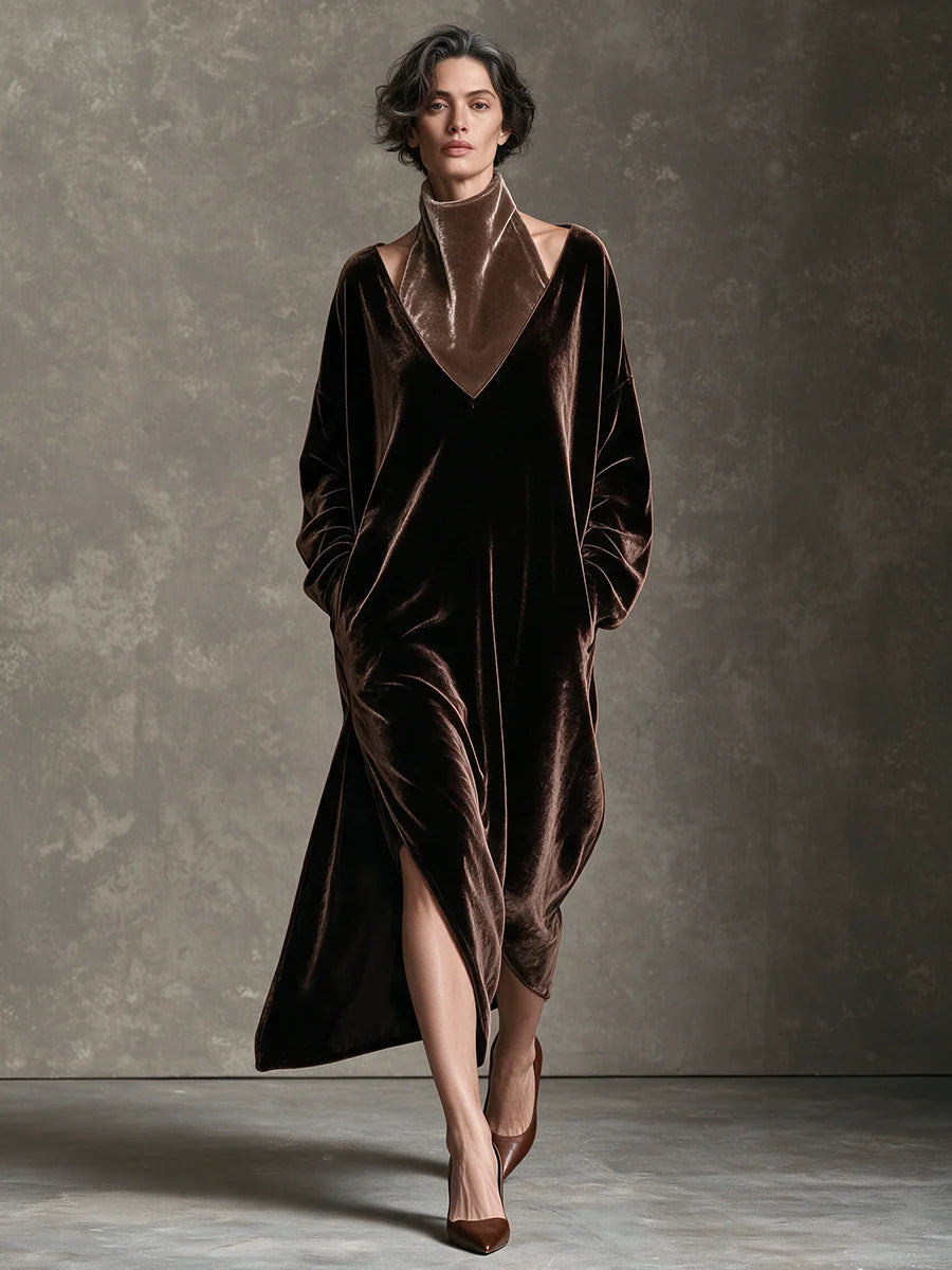 Loose Turtleneck Velet Maxi Dress
