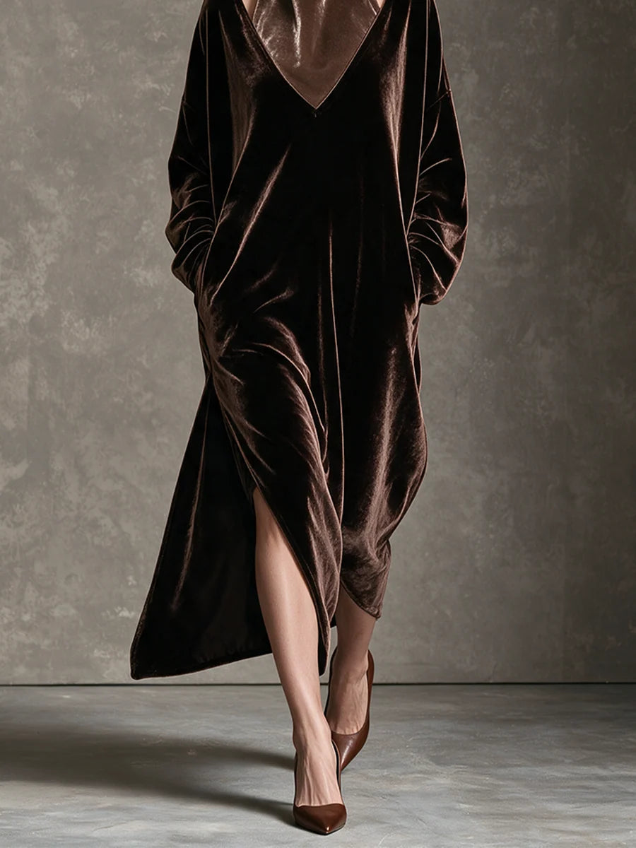 Loose Turtleneck Velet Maxi Dress