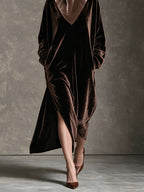 Loose Turtleneck Velet Maxi Dress