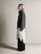 Woolen Draped Neck Asymmetric Button‑Front Jacket