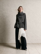 Woolen Draped Neck Asymmetric Button‑Front Jacket