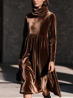 Elegant Loose-Fit Velvet Midi Dress