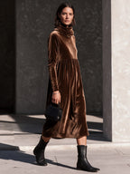 Elegant Loose-Fit Velvet Midi Dress