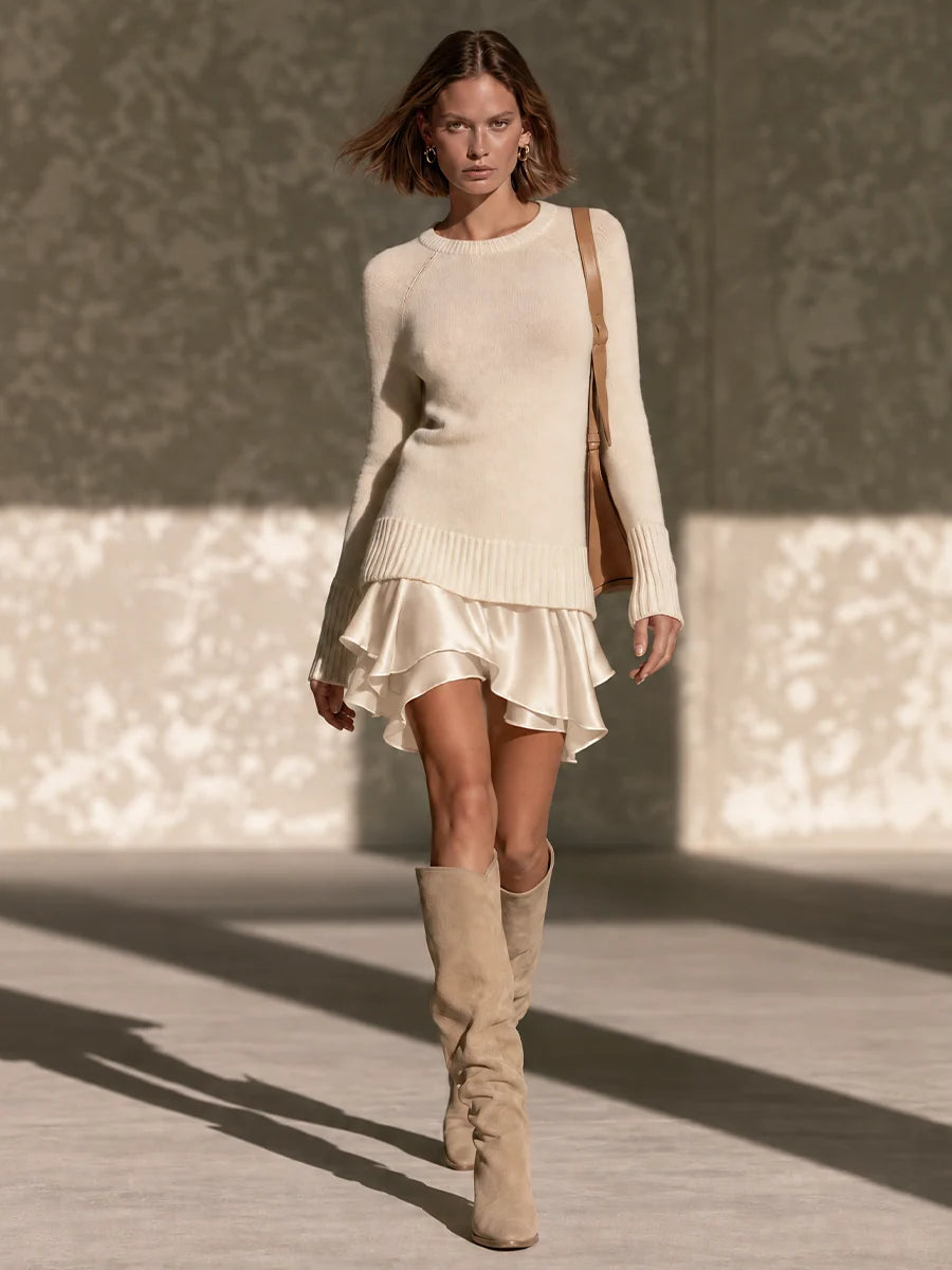 Knit Ruffle Hem Mini Dress